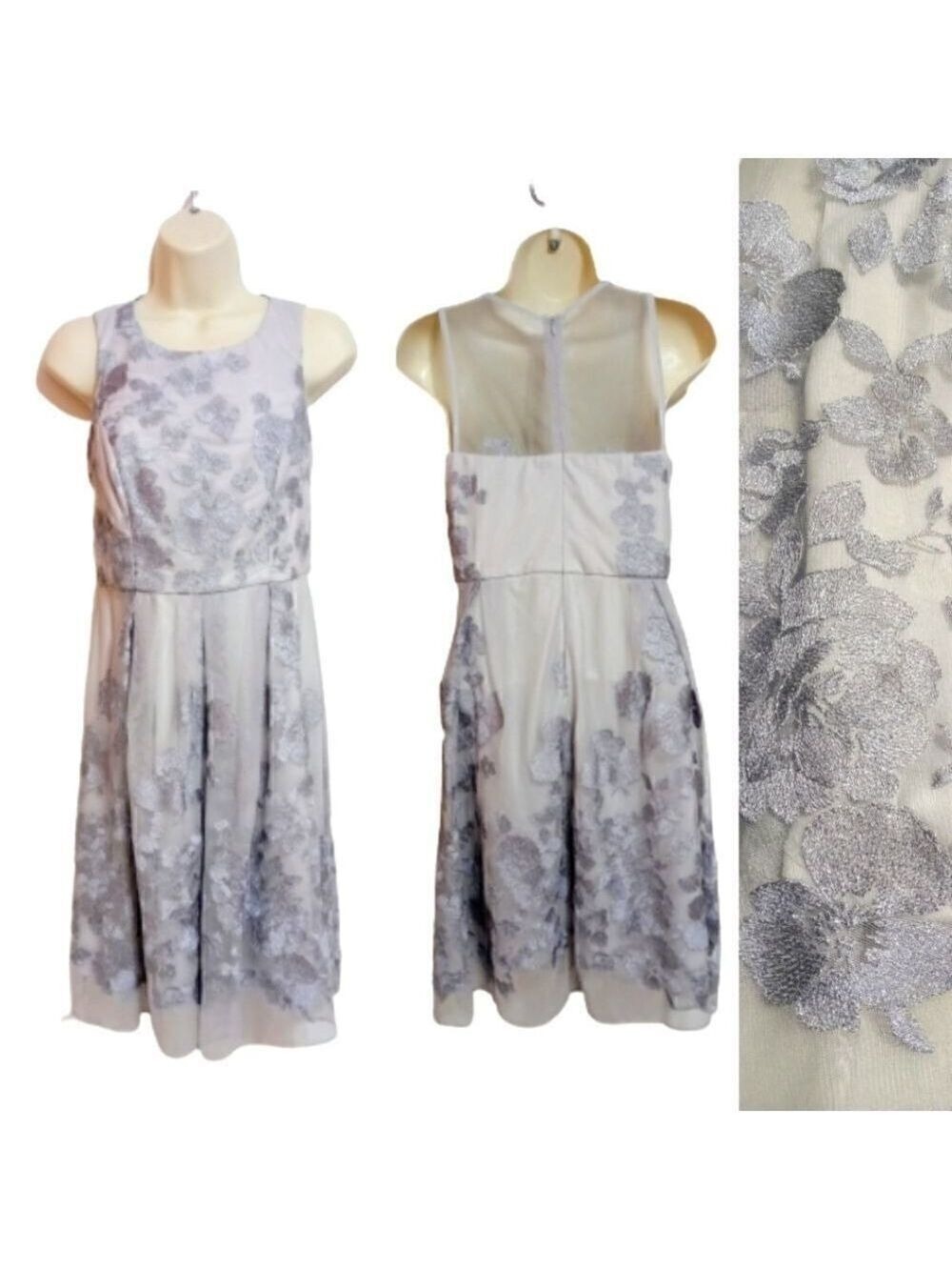 Scarlett Silver Embroidered Mesh Fit and Flare Dress Petite 4